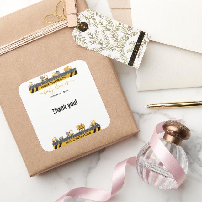 Under Construction Bulldozer Baby Shower Square Sticker (Gifting)