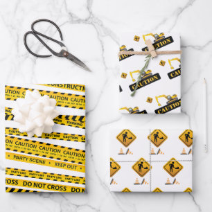 Under Construction Caution Sign Pattern Gifts Wrapping Paper Sheet