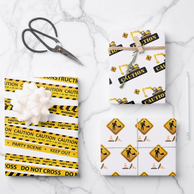 Under Construction Caution Sign Pattern Gifts Wrapping Paper Sheet (Front)