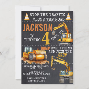  Under construction chalkboard birthday invitation