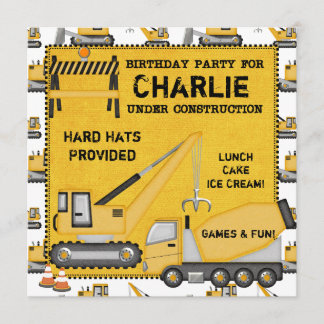 Under Construction Custom Birthday Invitations
