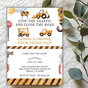 Under Construction Dump Truck 4th Birthday Party   Invitation