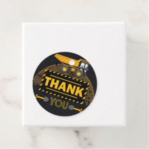 Under Construction Excavator Thank you Birthday Favour Tags
