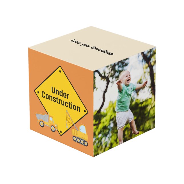 Under Construction Personalised Photo Cube (Front Angled)