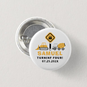 Under construction theme boys' birthday invitation 3 cm round badge