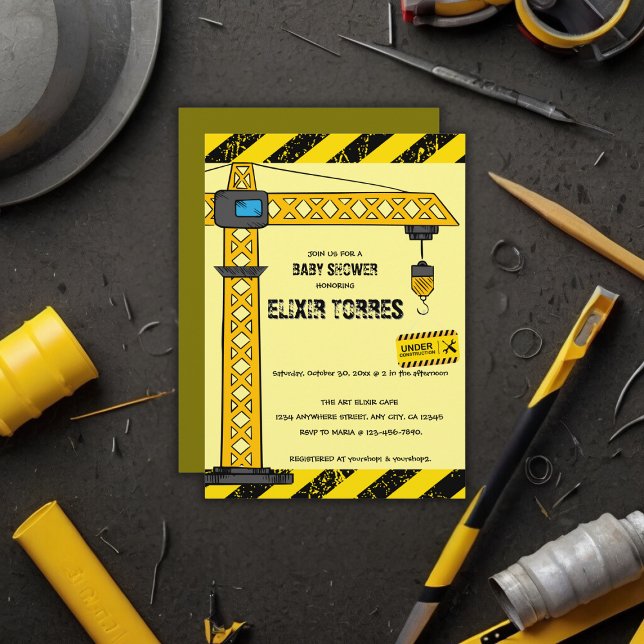 Under Construction Tower Cranes Baby Shower Invitation (Creator Uploaded)