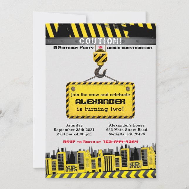 Under Construction Trucks Birthday Party Invitatio Invitation (Front)