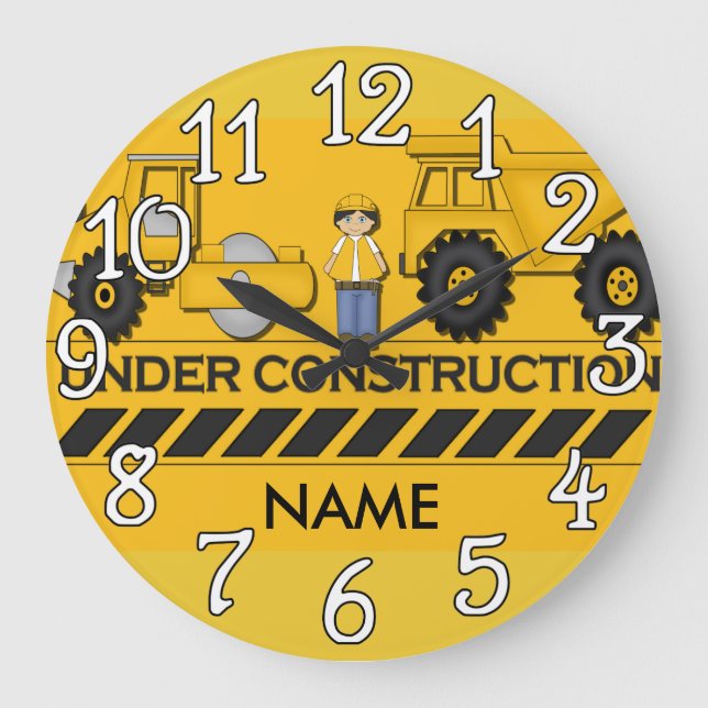 Under Construction Trucks Child's Room Wall Clock (Front)