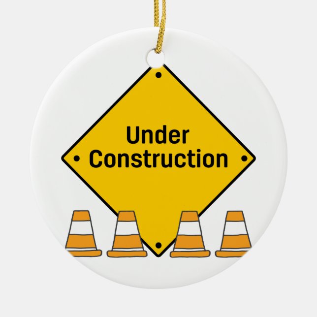Under Construction with Cones Ceramic Tree Decoration (Front)