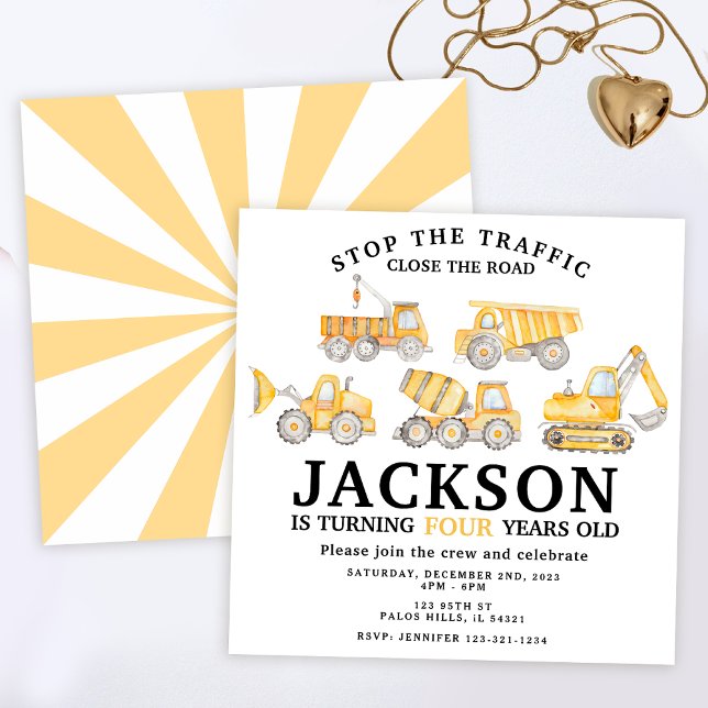 Under costruction site trucks birthday boy invitation (Creator Uploaded)
