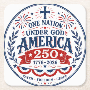 Under God Paper Plate Square Paper Coaster