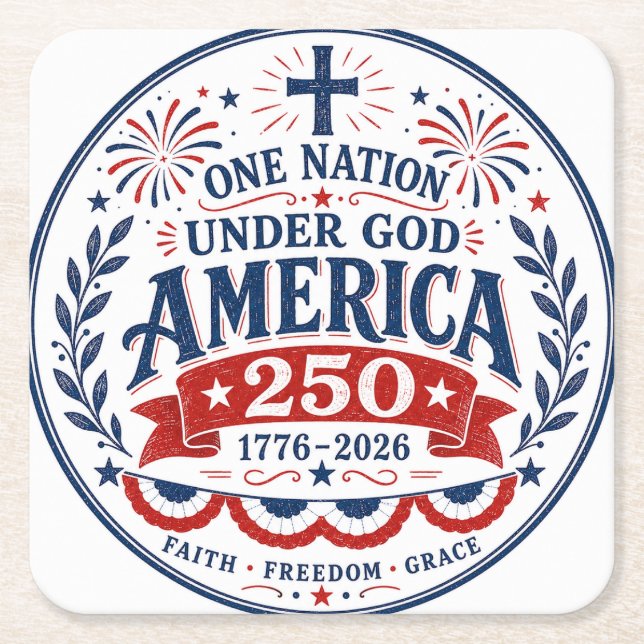 Under God Paper Plate Square Paper Coaster (Front)