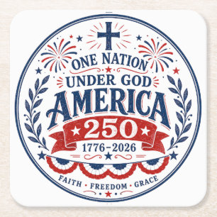 Under God Paper Plate Square Paper Coaster