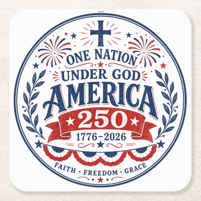 Under God Paper Plate Square Paper Coaster (Front)