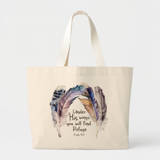 Under His wing you will find refuge Large Tote Bag (Front)