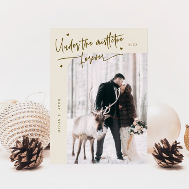 Under Mistletoe Forever Newlywed Photo Cream Holiday Card (Creator Uploaded)