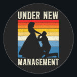 Under New Management Groom Wedding Bachelor Party  Classic Round Sticker<br><div class="desc">Under New Management Groom Wedding Bachelor Party</div>