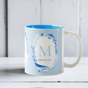 Under Sea Animals Nautical Beach Gift Personalized Two-Tone Coffee Mug