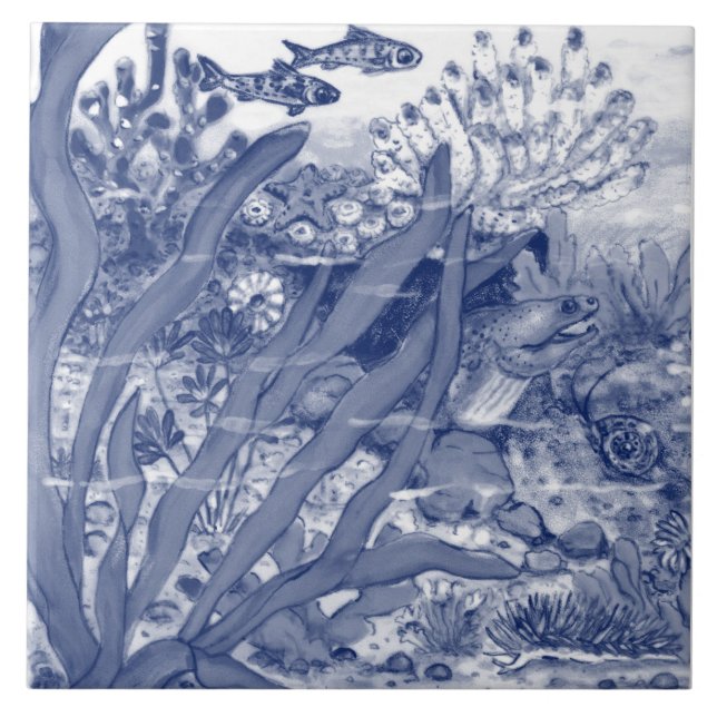Under Sea Dark Blue Ocean Scene Fish Mural Pc.#1 C Tile (Front)