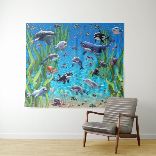 Under The Bubbly Sea Party Backdrop Wall Tapestry  (In Situ (Horizontal))