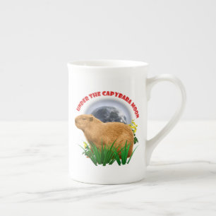 Under the Capybara Moon Cute Animal Bone China Mug
