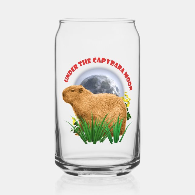 Under the Capybara Moon Cute Animal Can Glass (Front)
