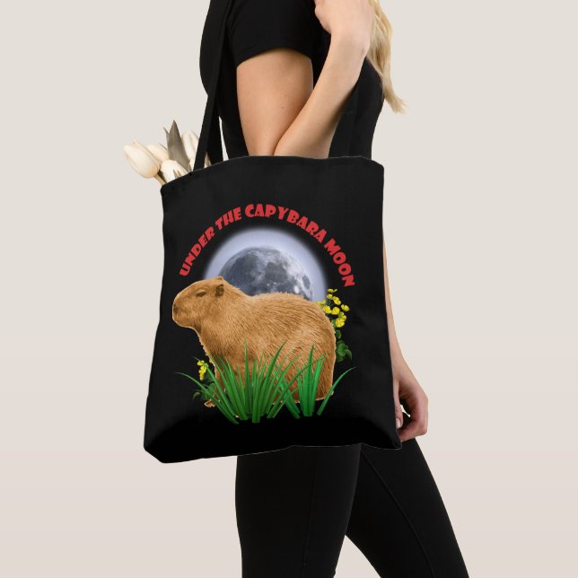 Under the Capybara Moon Cute Animal Tote Bag (Close Up)