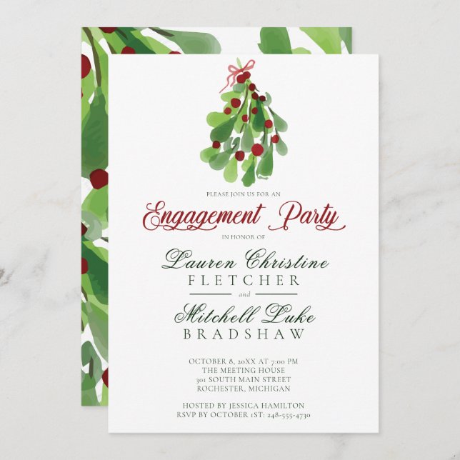 Under the Christmas Mistletoe Engagement Invitation (Front/Back)