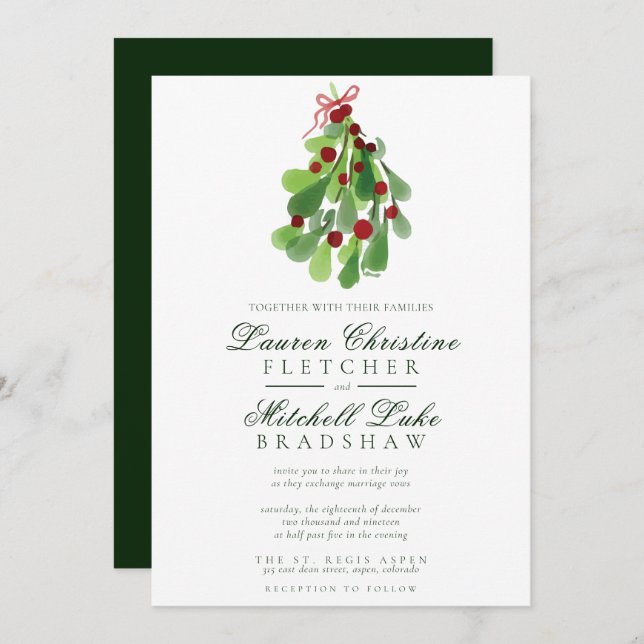 Under the Christmas Mistletoe Wedding Invitation (Front/Back)