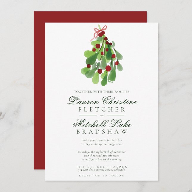 Under the Christmas Mistletoe Wedding Invitation (Front/Back)