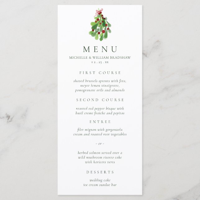 Under the Christmas Mistletoe Wedding Menu (Front)