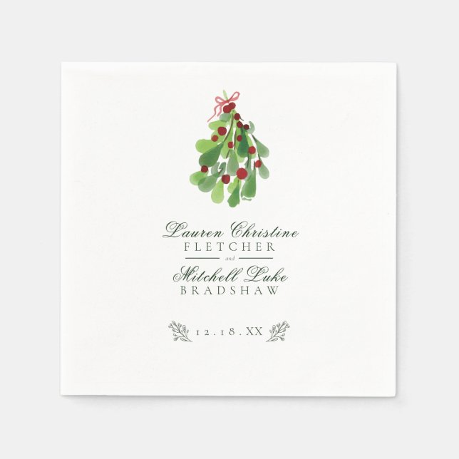 Under the Christmas Mistletoe Wedding Napkin (Front)