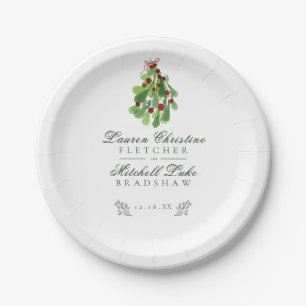 Under the Christmas Mistletoe Wedding Paper Plate