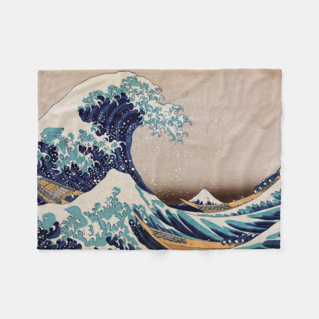 Under the Great Wave off Kanagawa Fleece Blanket (Front (Horizontal))