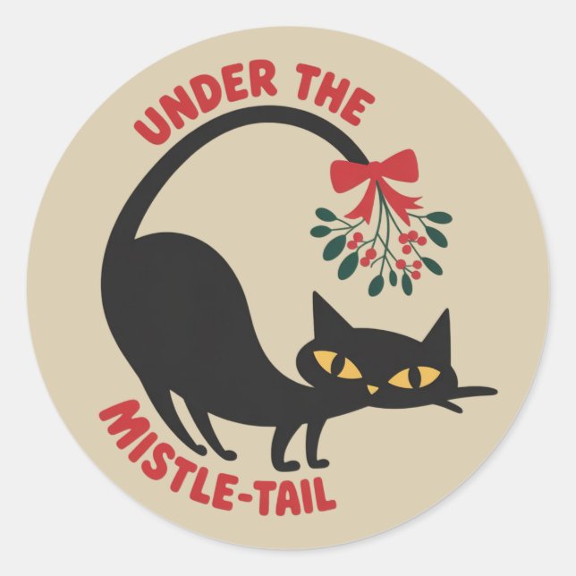 Under the Mistletoe Catmas Retro Midcentury Cat Classic Round Sticker (Front)