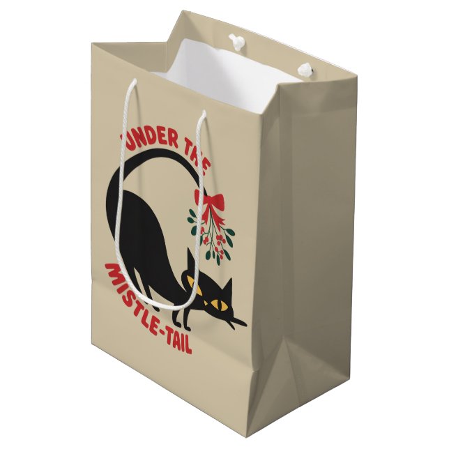 Under the Mistletoe Catmas Retro Midcentury Cat Medium Gift Bag (Front Angled)
