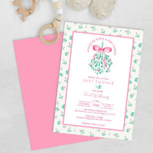 Under The Mistletoe Christmas Girl Baby Shower Invitation
