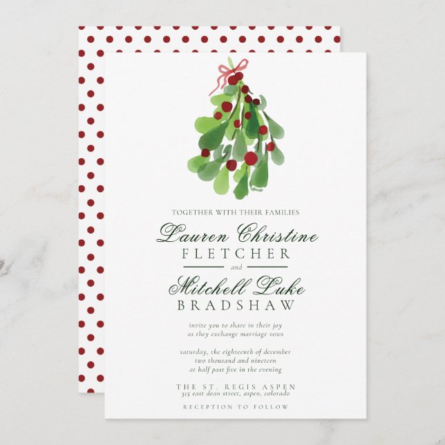 Under the Mistletoe Christmas Wedding Invitation (Front/Back)