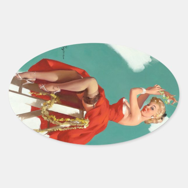 Under the Mistletoe Pin Up Oval Sticker (Front)