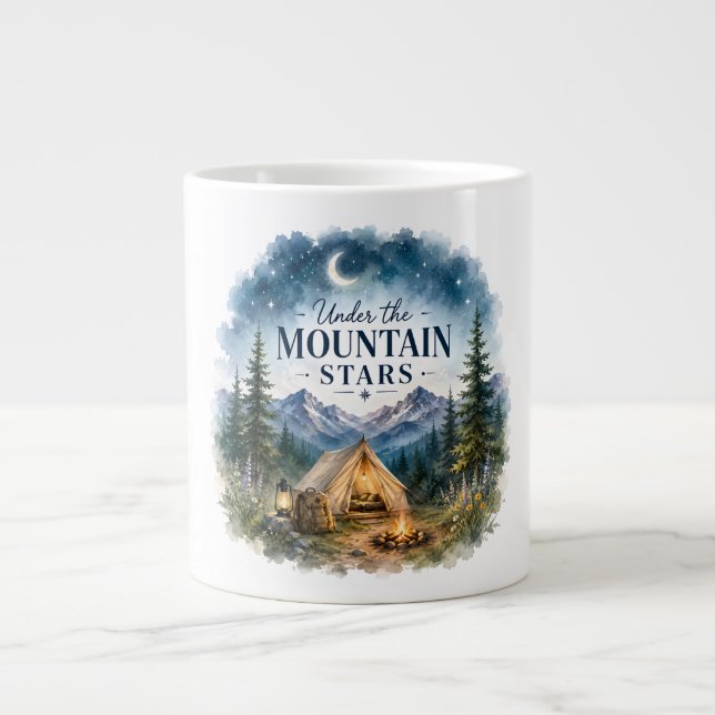 Under the Mountain Stars Camping Night Mountain Large Coffee Mug (Front)