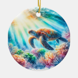 Under the ocean sea turtle ceramic tree decoration