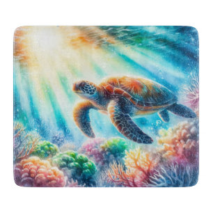 Under the ocean sea turtle cutting board