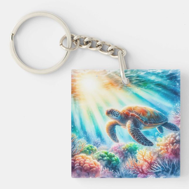 Under the ocean sea turtle key ring (Front)