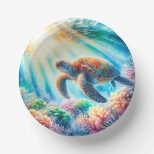 Under the ocean sea turtle paper plate