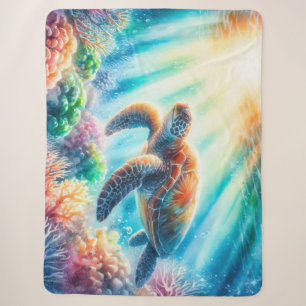 Under the ocean sea turtle sherpa blanket