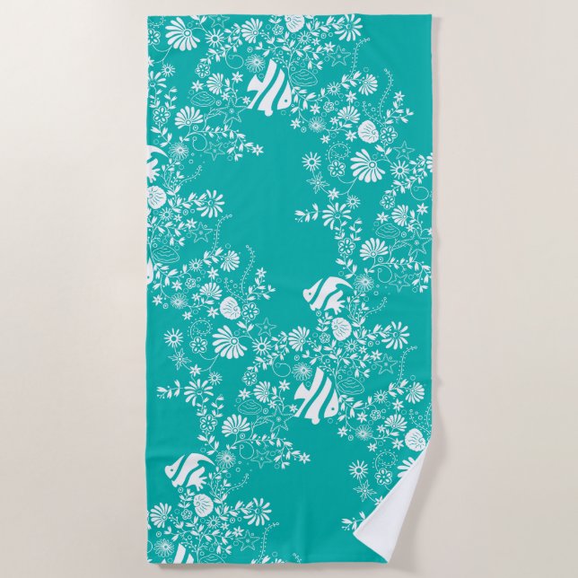 Under the Ocean Teal Pattern Beach Towel (Front)