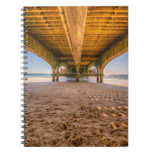 Under the Pier, Ocean and Beach, Blue Sky Spiral Notebook
