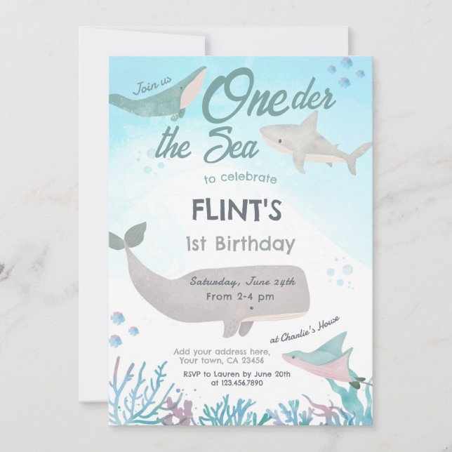 Under the Sea 1st Birthday Invitation (Front)