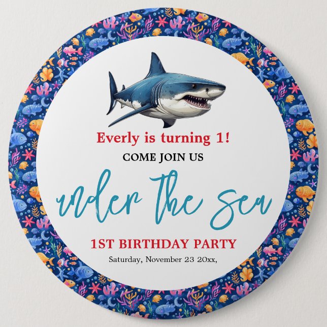 Under the Sea 1st Birthday Party 6 Cm Round Badge (Front)