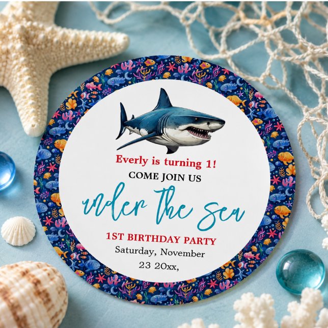 Under the Sea 1st Birthday Party Classic Round Sticker (Under the Sea 1st Birthday Party Classic Round Sticker)